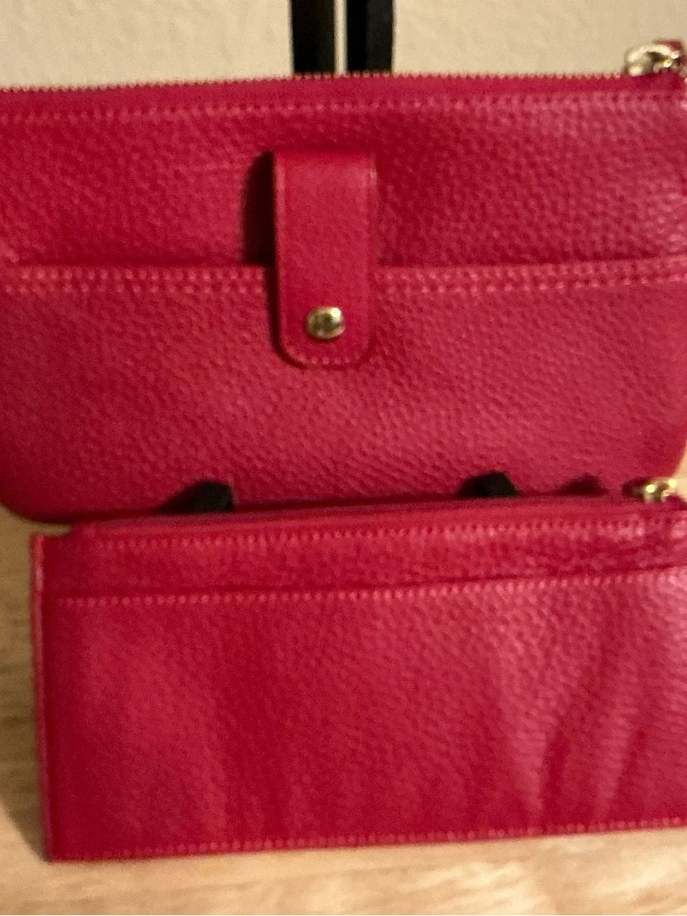 Lodis Red Pebbled Leather Wristlet with Gold Hardware & Card Holder